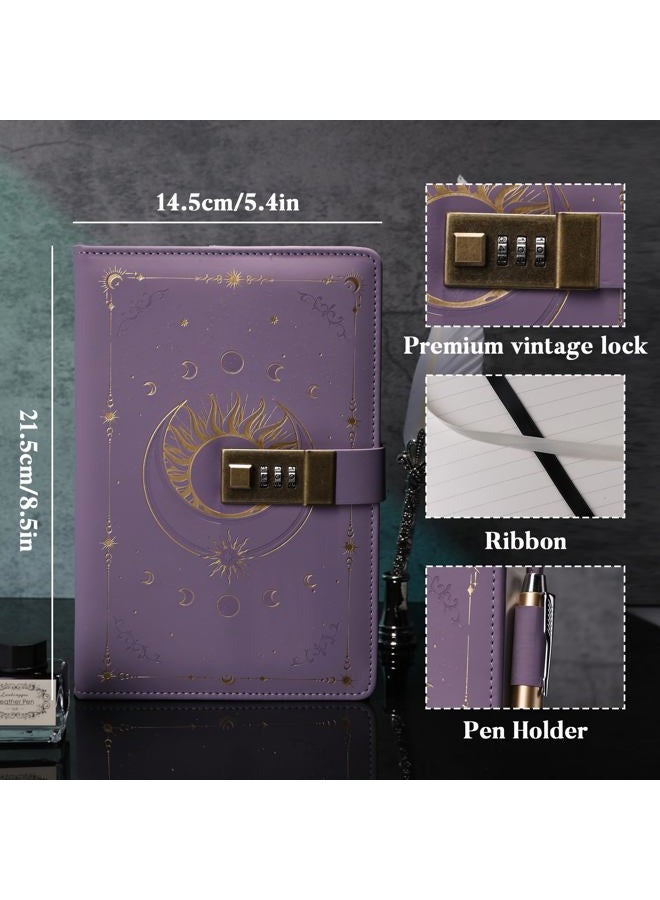 TIEFOSSI Diary with Lock, Vintage Sun Journal with Lock for Women Men, A5 Refillable Notebook with Lock for Writing, 224 Numbered Pages - Image 2