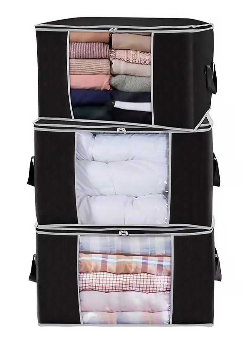 AGD - 3-Piece Zipped Large Foldable Storage Bag Organizer With Reinforced Handle /Brown - Image 1