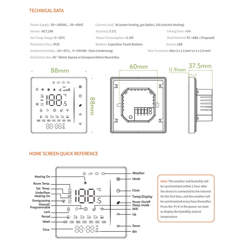 Smart Thermostat: Black WiFi Programmable Thermostat - Voice & App Controlled ±1℃ Accuracy Energy Saving Thermostat for Electric Floor Heating Smart Home Use - Image 3
