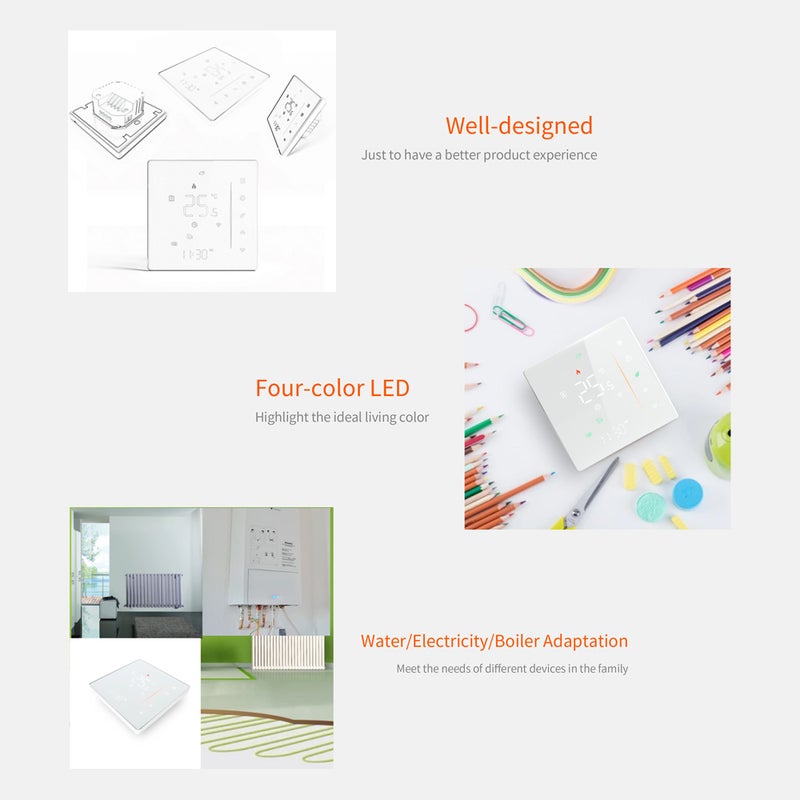 Smart Thermostat: Black WiFi Programmable Thermostat - Voice & App Controlled ±1℃ Accuracy Energy Saving Thermostat for Electric Floor Heating Smart Home Use - Image 4