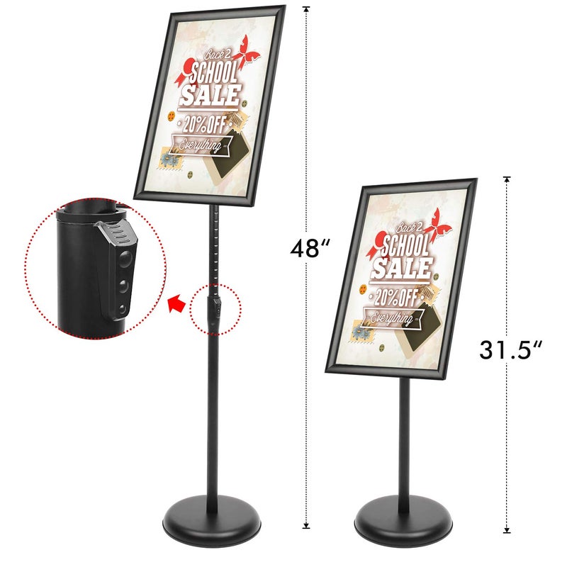 DISPLAYSWORKER Sign Stand, Sign Holder Floor Stand with Heavy Duty Pedestal ,Adjustable Pedestal Poster Stand Aluminum Snap Frame for 8.5 x 11 Inch, Black - Image 2