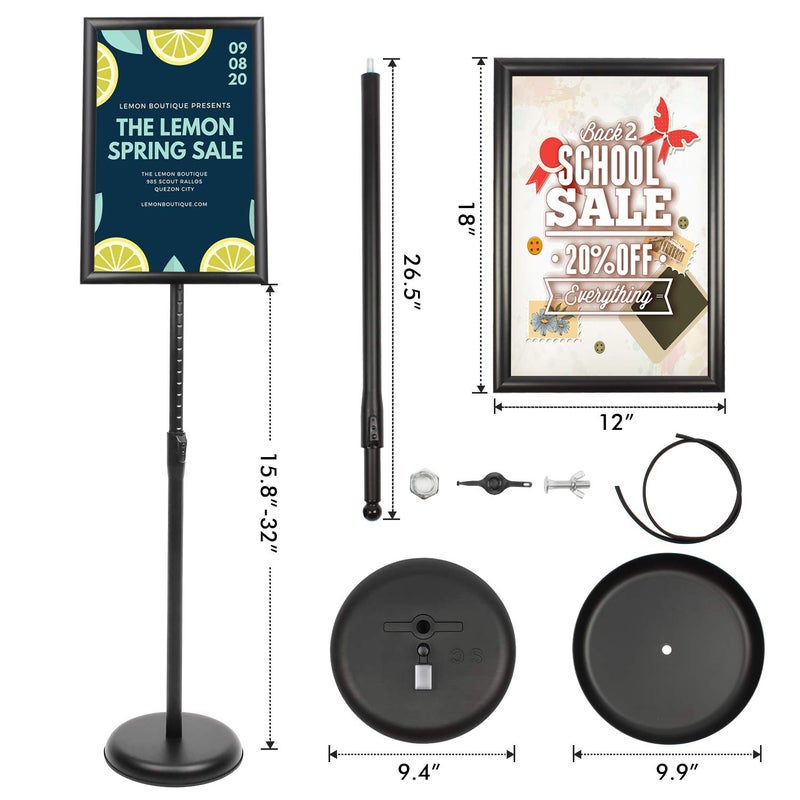 DISPLAYSWORKER Sign Stand, Sign Holder Floor Stand with Heavy Duty Pedestal ,Adjustable Pedestal Poster Stand Aluminum Snap Frame for 8.5 x 11 Inch, Black - Image 5