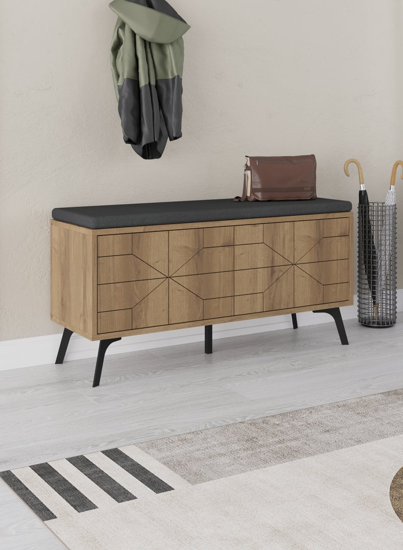 Mourah Home Dune Bench & Shoe Cabinet With Cushion 8 Pairs  Entryway Storage Cabient With 4 Doors Shoe Rack For Hallway Bedroom Living Room  35X55X107 Cm  Brown  - Image 4