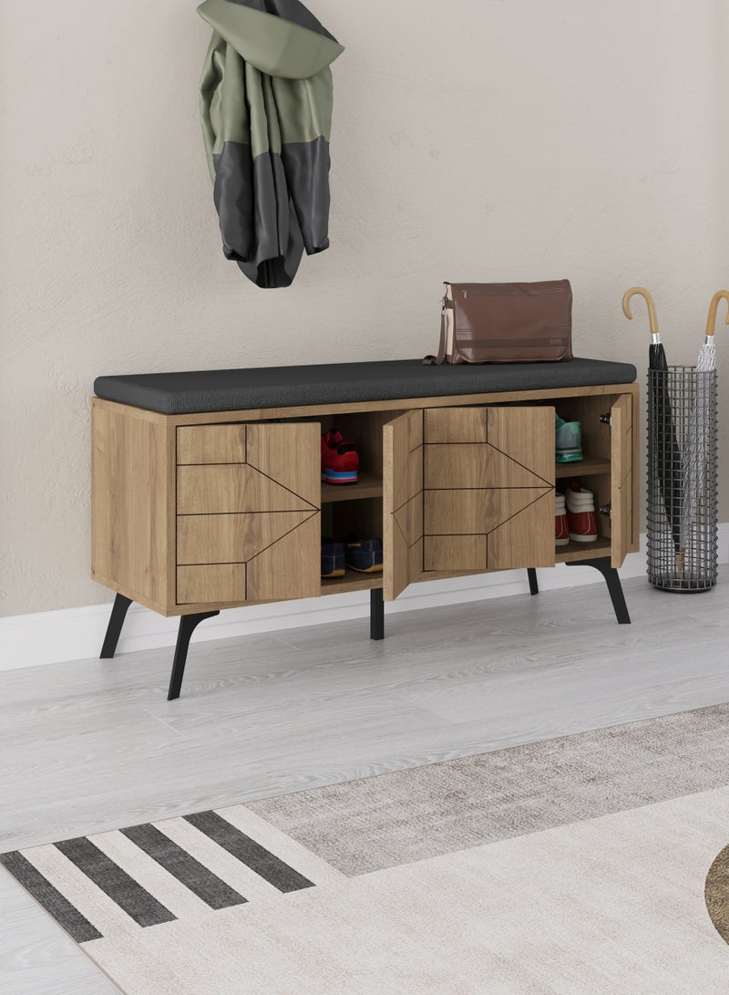 Mourah Home Dune Bench & Shoe Cabinet With Cushion 8 Pairs  Entryway Storage Cabient With 4 Doors Shoe Rack For Hallway Bedroom Living Room  35X55X107 Cm  Brown  - Image 5