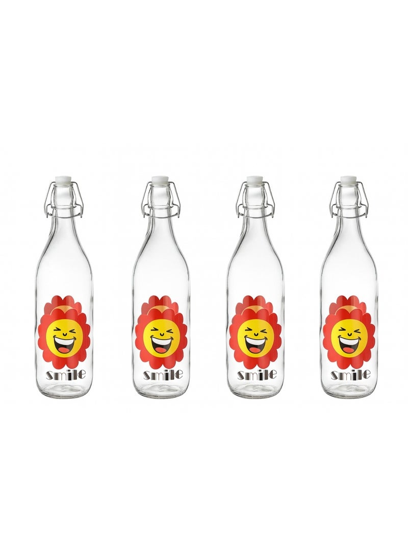 Set of 4 glass bottles with airtight lids – Fun Smile design 🌼😊 Multi-purpose for drinks, oil, and vinegar - Image 5