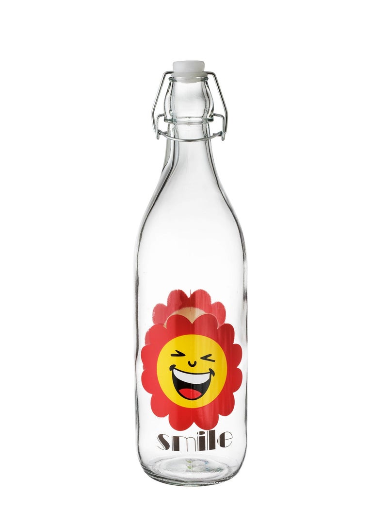 Set of 4 glass bottles with airtight lids – Fun Smile design 🌼😊 Multi-purpose for drinks, oil, and vinegar - Image 2