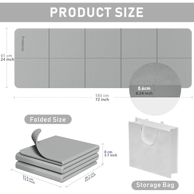 Proberos Portable Folding Yoga Mat With Carry Bag Tpe Yoga Mat Anti-Slip 5Mm Thicken - Image 2