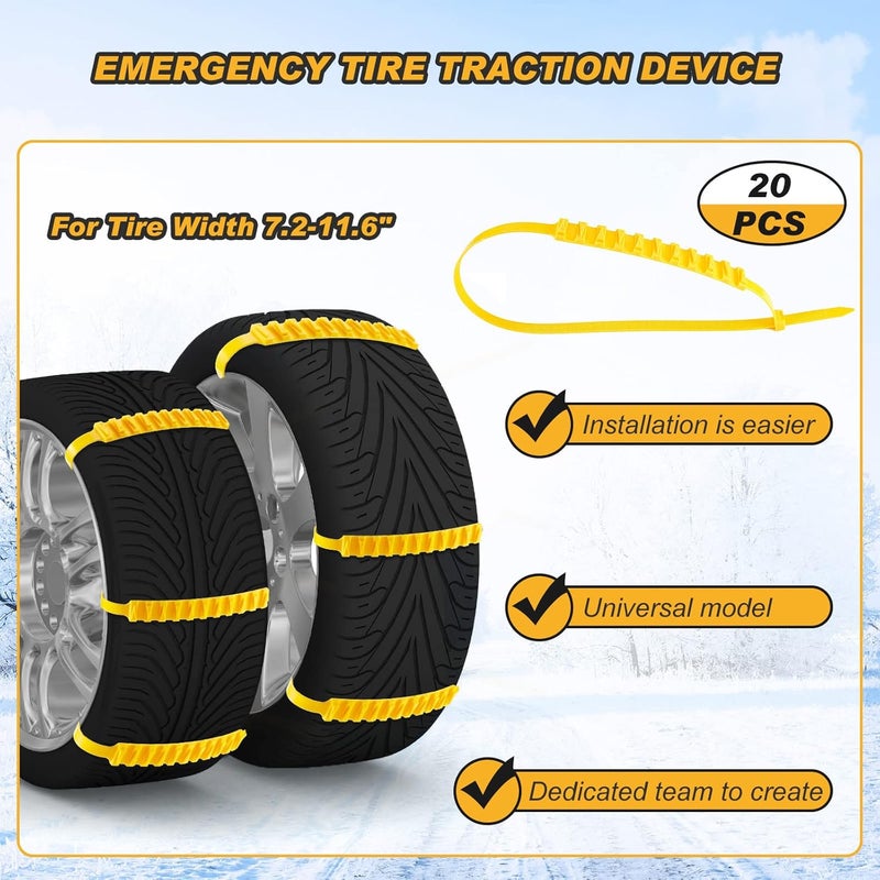 Tallew Snow Tire Chains - Nylon Snow Straps for Car Tires, 1.26" Width, Emergency Anti Skid Chains for Trucks, Universal Fit for Tires 175 to 295 mm (20 Pcs) - Image 4