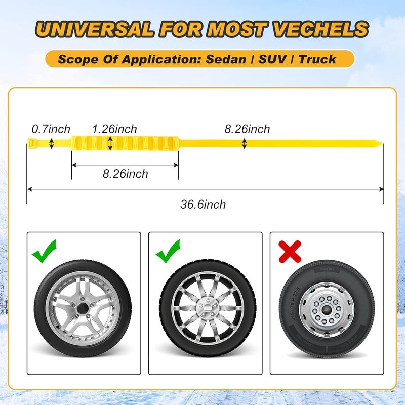 Tallew Snow Tire Chains - Nylon Snow Straps for Car Tires, 1.26" Width, Emergency Anti Skid Chains for Trucks, Universal Fit for Tires 175 to 295 mm (20 Pcs) - Image 2