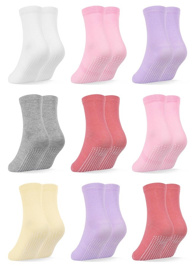 GRPSKCOS Baby Toddler Socks with Grip- 9 Pairs Anti-Skid Infant Socks for Crawling Walking Playing Non Slip Kids Boys Girls(06 Girls- 9 Pairs,3-5T) - Image 1