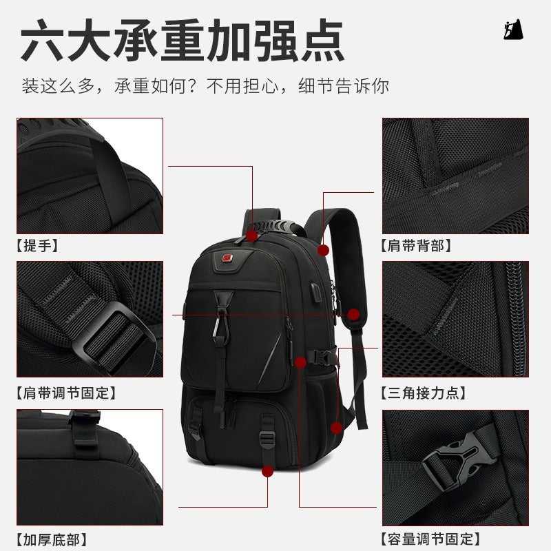 He-Shi Waterproof Hiking Travel Backpack 56-75L Large Capacity Laptop Backpack with USB Charging Port, Anti-Theft, for Men Women Outdoor Camping - Upgraded 60L with Shoe Compartment - Image 4