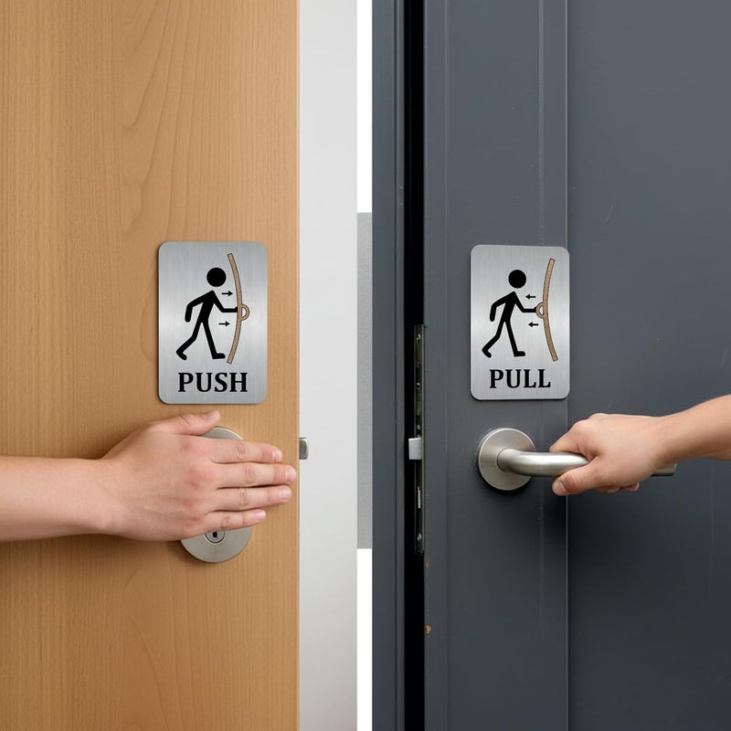 Zouple PUSH-PULL Sign, 6x4 Inch, Durable Steel, Self-Adhesive, Two-Tone - Image 2