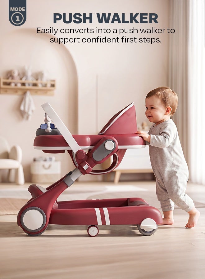 Baybee Premium 2 in 1 Baby Walker with Music & Push Walker for Kids | 3 Height Adjustable Toddler Walker | Removable Musical Activity Toy Bar, Hanging Toys & Food Tray | Foldable Walker for Baby Boys & Girls Red - Image 3