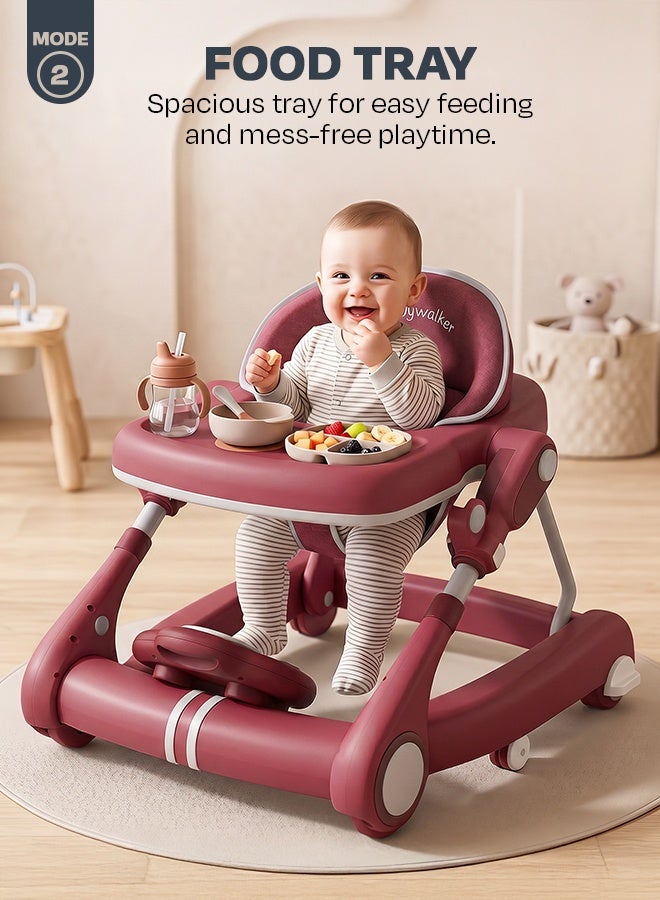 Baybee Premium 2 in 1 Baby Walker with Music & Push Walker for Kids | 3 Height Adjustable Toddler Walker | Removable Musical Activity Toy Bar, Hanging Toys & Food Tray | Foldable Walker for Baby Boys & Girls Red - Image 4