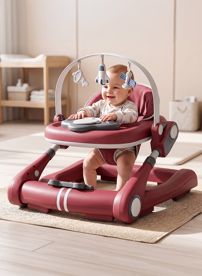 Baybee Premium 2 in 1 Baby Walker with Music & Push Walker for Kids | 3 Height Adjustable Toddler Walker | Removable Musical Activity Toy Bar, Hanging Toys & Food Tray | Foldable Walker for Baby Boys & Girls Red - Image 1