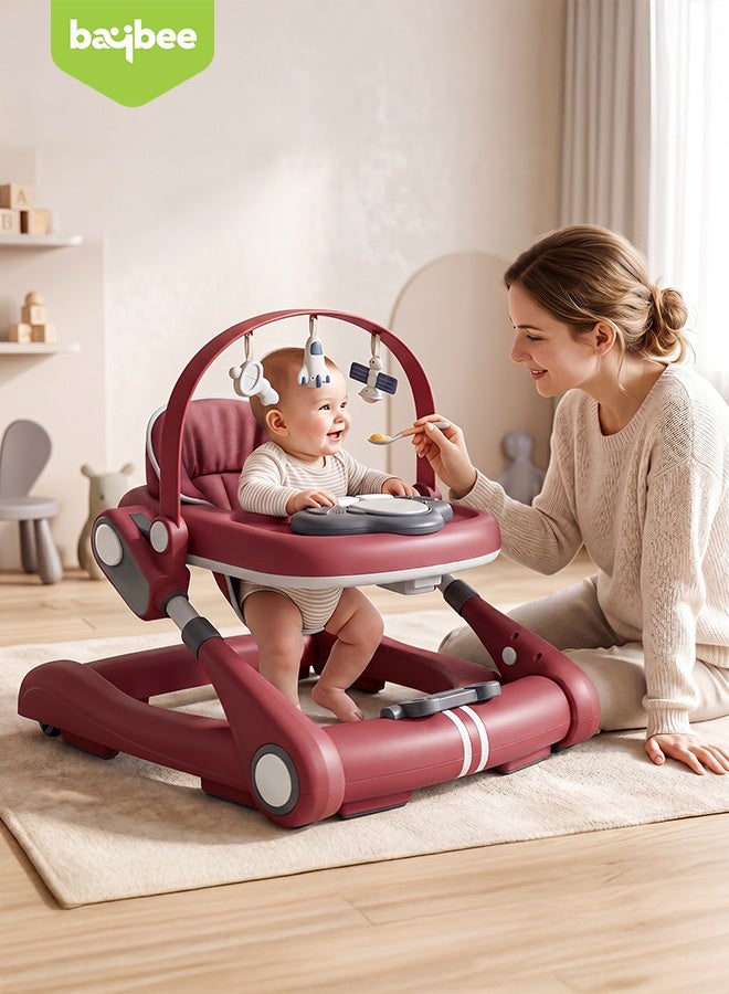 Baybee Premium 2 in 1 Baby Walker with Music & Push Walker for Kids | 3 Height Adjustable Toddler Walker | Removable Musical Activity Toy Bar, Hanging Toys & Food Tray | Foldable Walker for Baby Boys & Girls Red - Image 2