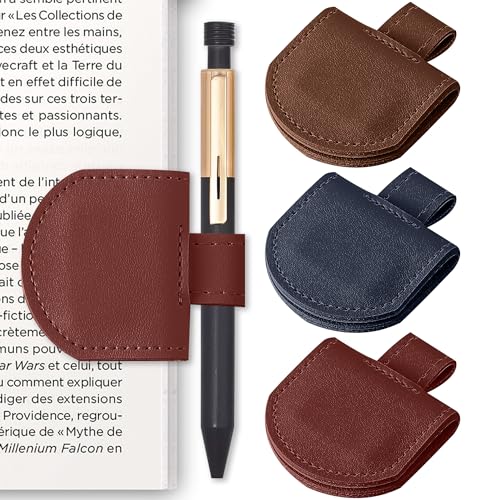SESENSE Magnetic Pen Holder for Notebook - 3 Pcs Leather Magnetic Bookmarks Holder for Reading Women, Book Lover Gifts for Bookish, Standard Size - Image 1