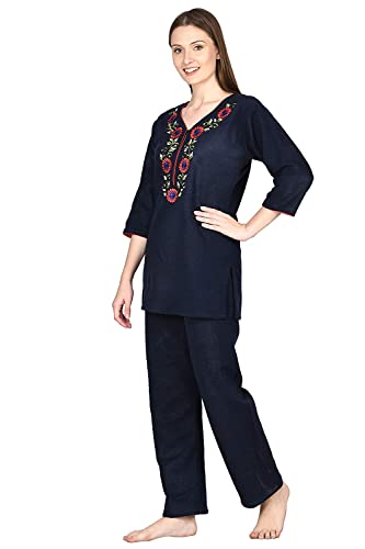 Noty Store Noty ® Girl's/Women's Woollen Fleece- Woolen/Winter- Night Suit-2 Pc Set (Navy Blue, XX-Large) - Image 2