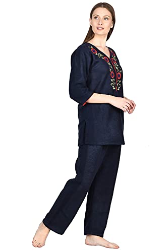 Noty Store Noty ® Girl's/Women's Woollen Fleece- Woolen/Winter- Night Suit-2 Pc Set (Navy Blue, XX-Large) - Image 3