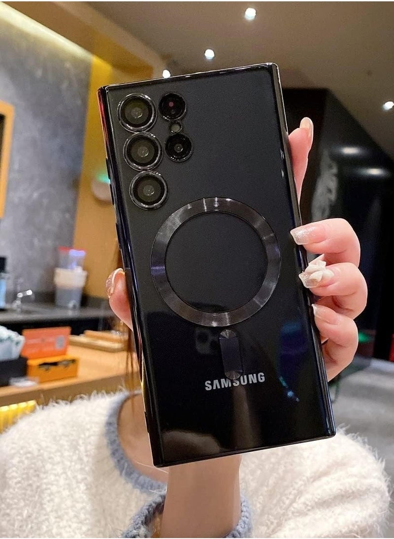 ELTRAZONE for Samsung Galaxy S23 Ultra Case Magnetic Clear with Camera Lens Protector Full Protection MagSafe Electroplated Silicone Slim Fit Shockproof Protective Case Cover - Black - Image 4