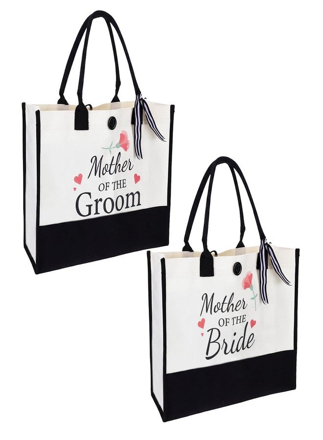 DONQTWAY 2 Pcs Mother of the Bride and Mother of the Groom Gifts Set Canvas Tote Bag, Bridal Shower Gifts Large capacity Tote Bag for Wedding Bachelorette Engagement - Image 1