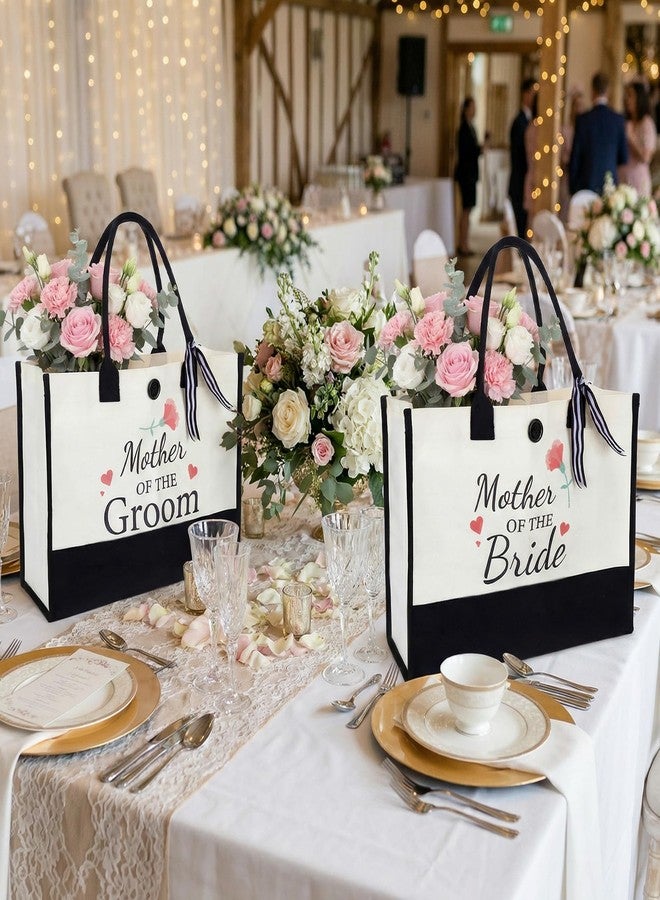 DONQTWAY 2 Pcs Mother of the Bride and Mother of the Groom Gifts Set Canvas Tote Bag, Bridal Shower Gifts Large capacity Tote Bag for Wedding Bachelorette Engagement - Image 3
