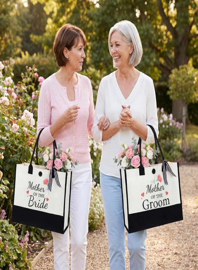 DONQTWAY 2 Pcs Mother of the Bride and Mother of the Groom Gifts Set Canvas Tote Bag, Bridal Shower Gifts Large capacity Tote Bag for Wedding Bachelorette Engagement - Image 2