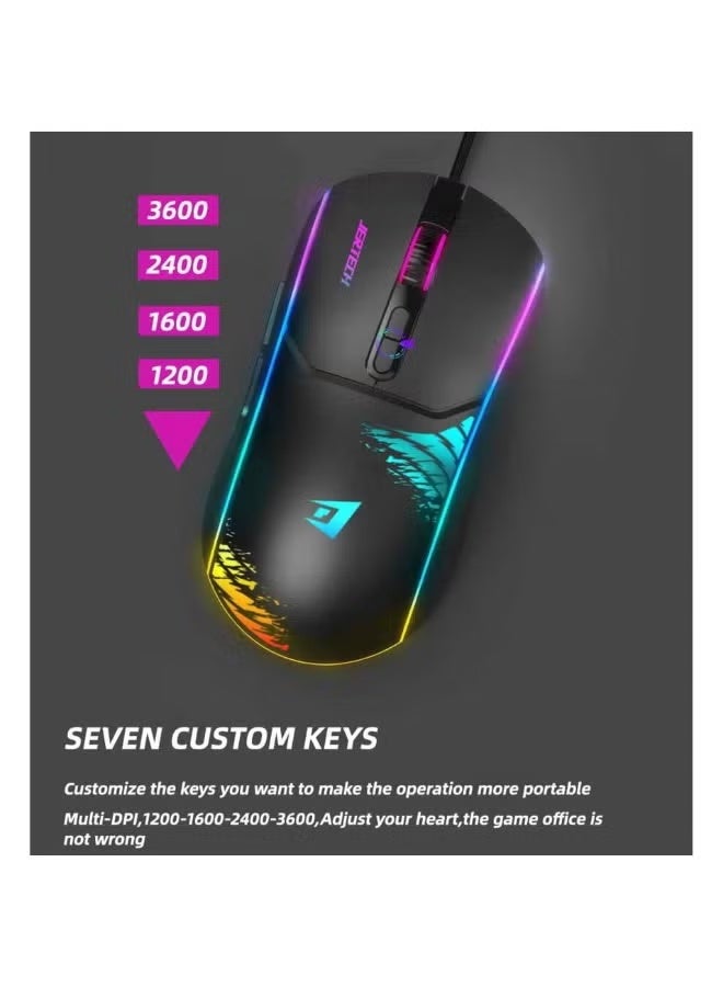 JERTECH SHOOTER XP14 RGB Gaming Mouse - Optical Sensor 3600 DPI - 1000 Hz Polling Rate - Braided Cable - Image 3