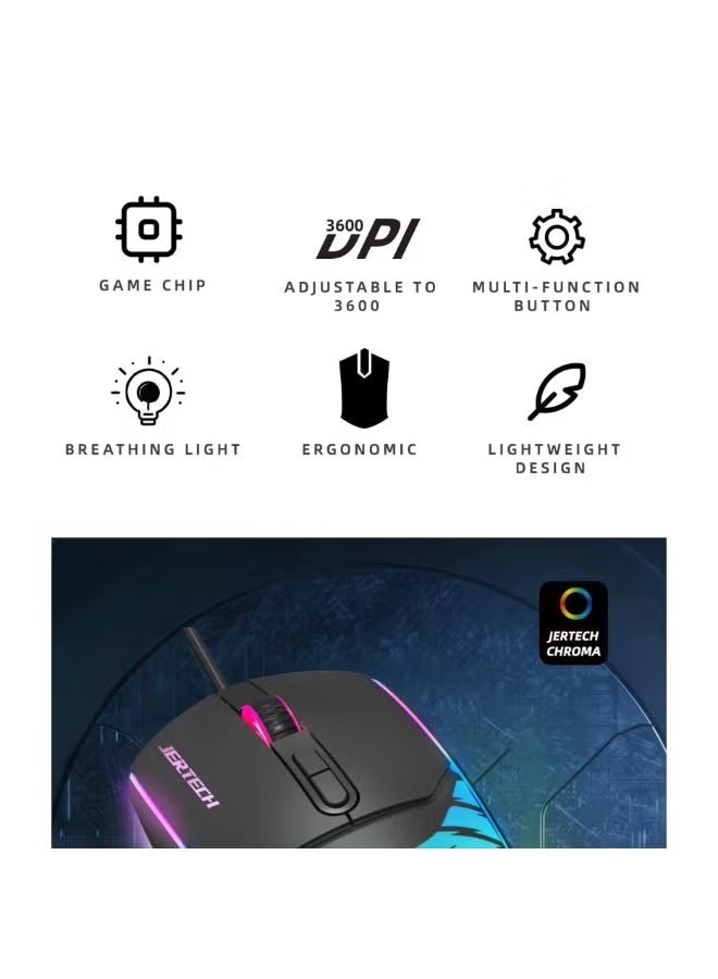 JERTECH SHOOTER XP14 RGB Gaming Mouse - Optical Sensor 3600 DPI - 1000 Hz Polling Rate - Braided Cable - Image 4