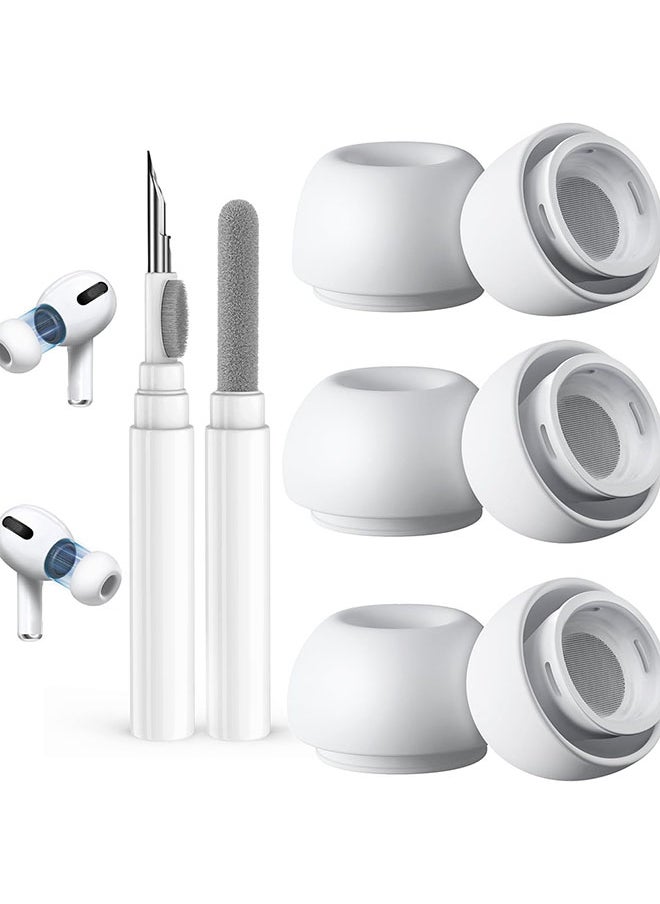 O Ozone silicone 3 Pair Replacement Ear Tips for AirPods Pro 2nd/1st Generation with Cleaner kit,Noise Reduction Hole With Cleaner kit (S/M/L)- White  - Image 1
