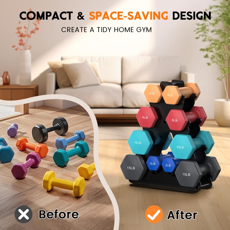 Nrevichng 4-Tier Dumbbell Rack Stand Only | Space-Saving Weight Rack for Home Gym, Hand Weight Rack Dumbbell Storage for Dumbbell Set (3-15 LB), Durable Metal Stand with Easy Assembly (Dumbell not Included) - Image 3