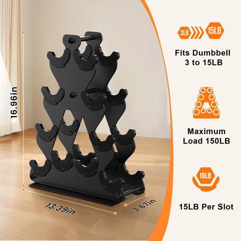 Nrevichng 4-Tier Dumbbell Rack Stand Only | Space-Saving Weight Rack for Home Gym, Hand Weight Rack Dumbbell Storage for Dumbbell Set (3-15 LB), Durable Metal Stand with Easy Assembly (Dumbell not Included) - Image 4