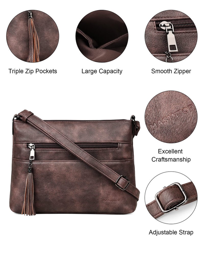 MASINTOR Crossbody Bags for Women, Lightweight Medium Crossbody Purse, Soft Leather Women's Shoulder Handbags with Tassel for Shopping or Travel - Image 5