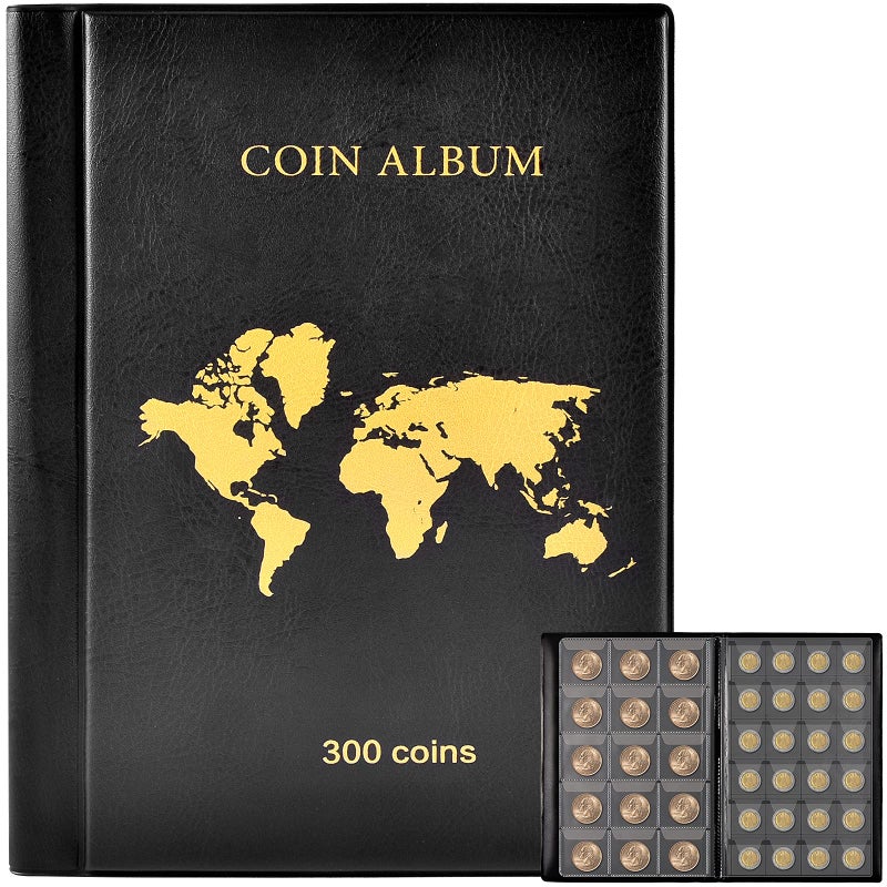 ANKHOH Coin Collection Book Holder Album for Collectors, 300 Pockets Coins Display Storage Case, Collecting Sleeves Organizer Box for Collections Supplies, Money Currency, Pennies (Black) - Image 1