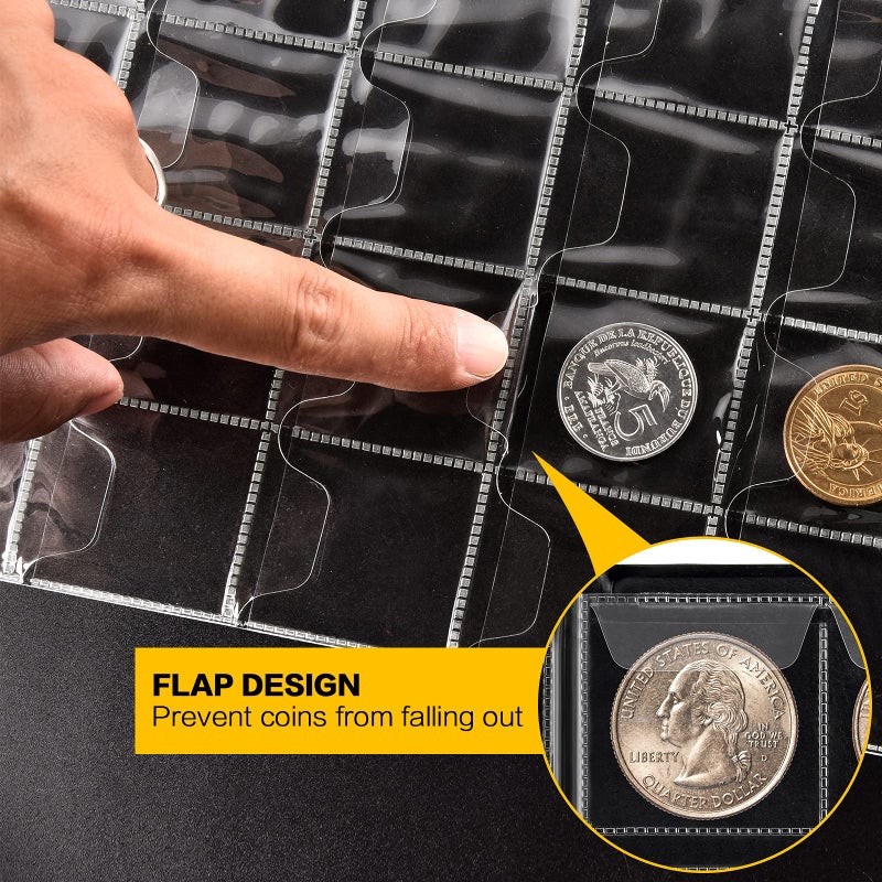 ANKHOH Coin Collection Book Holder Album for Collectors, 300 Pockets Coins Display Storage Case, Collecting Sleeves Organizer Box for Collections Supplies, Money Currency, Pennies (Black) - Image 3