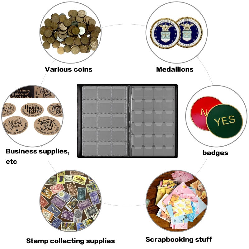 ANKHOH Coin Collection Book Holder Album for Collectors, 300 Pockets Coins Display Storage Case, Collecting Sleeves Organizer Box for Collections Supplies, Money Currency, Pennies (Black) - Image 2