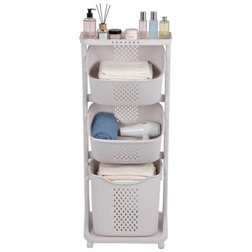 FAHKNS 3-Tier Laundry Sorter Cart with Wheels, Large 75L Capacity Hamper Organizer, Rolling Storage with Removable Mesh Bins for Laundry Use in Home, Dorm, Apartment (17.3" x 13.1" x 42.6) - Image 1