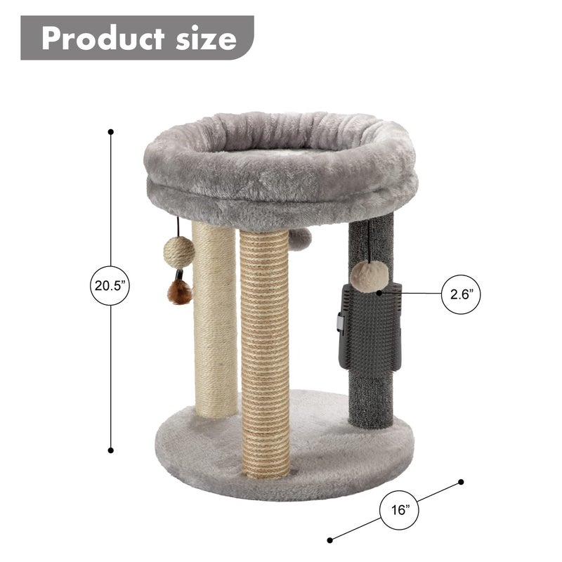 MECOOL 4in1 Small Cat Tree,Scratching Post with Tower Soft Bed, Sisal Carpet Jute Posts with Three Hanging Ball Toys and Massage Brush for Indoor Cats and Kittens - Image 4