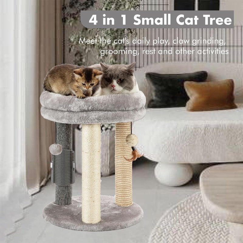 MECOOL 4in1 Small Cat Tree,Scratching Post with Tower Soft Bed, Sisal Carpet Jute Posts with Three Hanging Ball Toys and Massage Brush for Indoor Cats and Kittens - Image 2