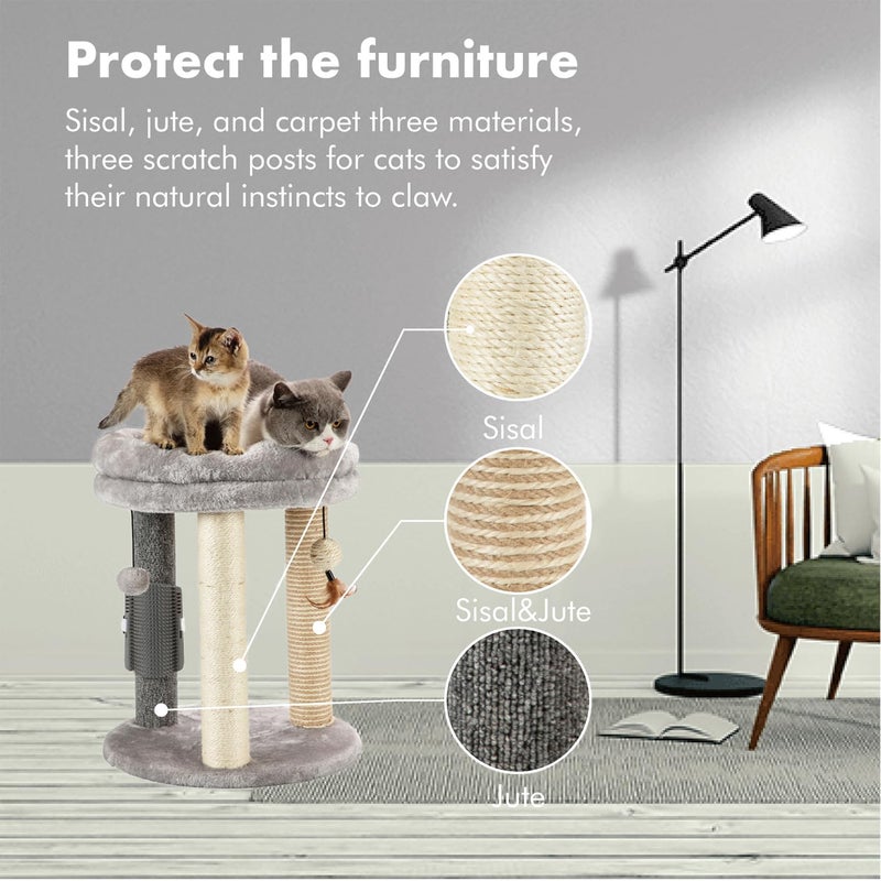 MECOOL 4in1 Small Cat Tree,Scratching Post with Tower Soft Bed, Sisal Carpet Jute Posts with Three Hanging Ball Toys and Massage Brush for Indoor Cats and Kittens - Image 3