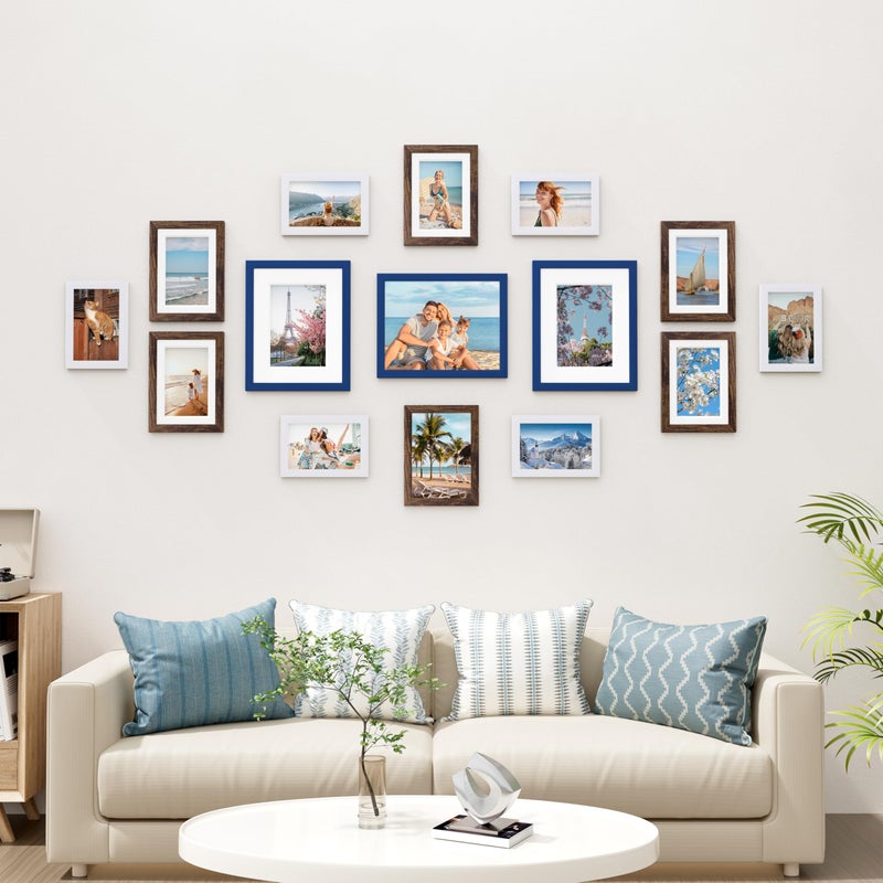Vittanly 15 Pack Picture Frames Collage Wall Decor, Multi Sizes Including 3pcs 8x10, 6pcs 5x7 and 6pcs 4x6 Photo Frames, Gallery Frame Set for Wall or Tabletop Display, Blue, Brown and White - Image 2