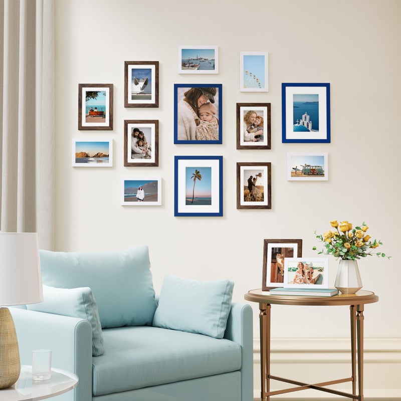Vittanly 15 Pack Picture Frames Collage Wall Decor, Multi Sizes Including 3pcs 8x10, 6pcs 5x7 and 6pcs 4x6 Photo Frames, Gallery Frame Set for Wall or Tabletop Display, Blue, Brown and White - Image 4