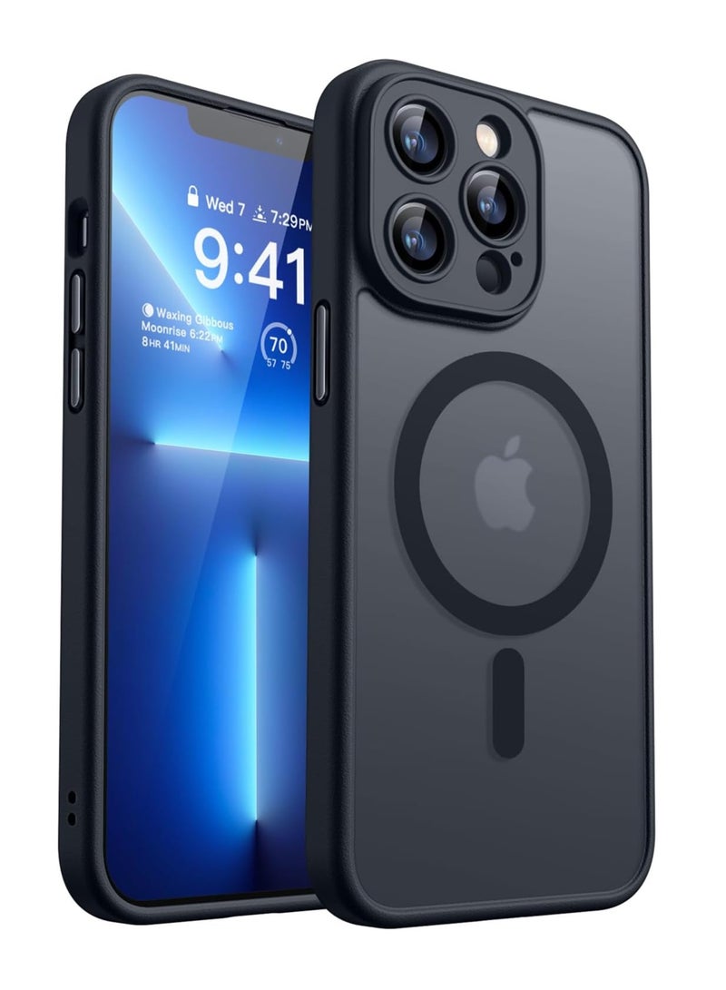 ESCASE Magnetic Cover for iPhone 13 Pro (6.1 Inches) MagSafe Compatible [Full Camera Protection], Translucent Matte Slim Protective Shockproof Case, Black - Image 1