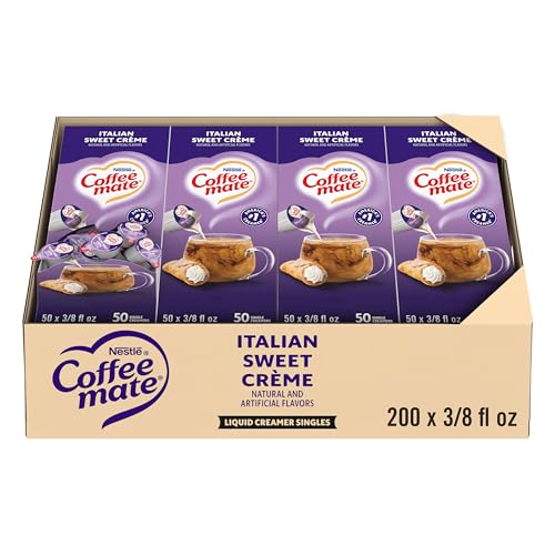 Coffee Mate Nestle Coffee mate Coffee Creamer Italian Sweet Creme Liquid Creamer Singles Non Dairy No Refrigeration 0375 fl oz Tubs Pack of 200 - Image 1
