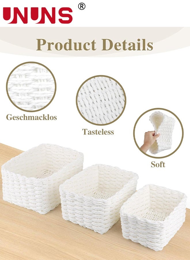 UNUNS 4pcs Woven Storage Basket,Rattan Storage Basket,Handmade Woven Storage Basket,Natural Woven Basket,Hand Woven Baskets Set for Office Cosmetic Desk Drawer Food,White - Image 3