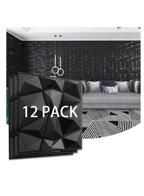 ١٢ حزمة لوحات ثلاثية الأبعاد بتصميم الماس لديكور غرفة المعيشة وجدار التلفزيون والمنزل. الطول: ٣٠ سم والعرض: ٣٠ سم.