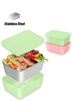 Excefore 2 Pack Stainless Steel Snack Containers, Reusable Small Metal Bento Lunch Container Box, Leak Proof silicone Lids&Dip Containers, Suitable for Daycare, School Travel (18oz)  - Image 1