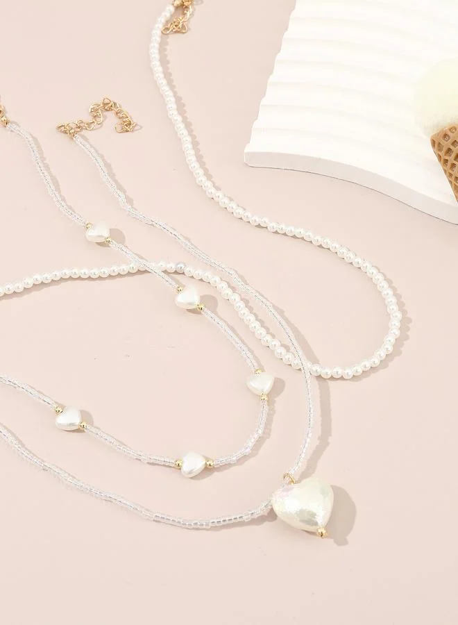 Pack of 3 - Girls Multi-Color Heart and Pearl Necklaces