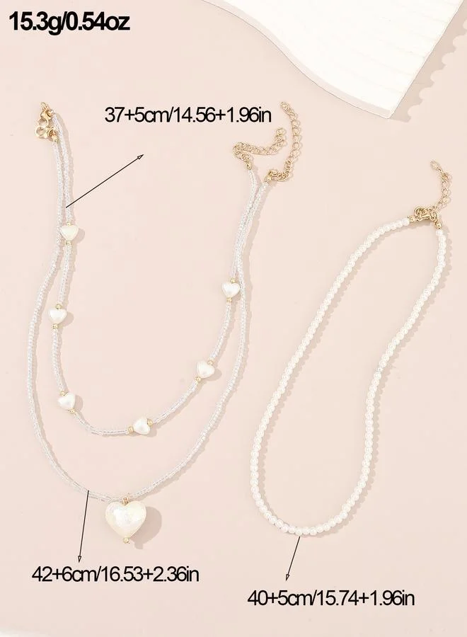 Take Two  Pack of 3 - Girls Multi-Color Heart and Pearl Necklaces for Women | Best Price UAE