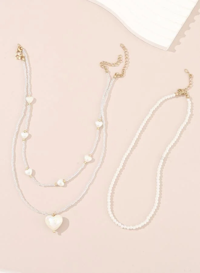 Take Two  Pack of 3 - Girls Multi-Color Heart and Pearl Necklaces for Women | Best Price UAE